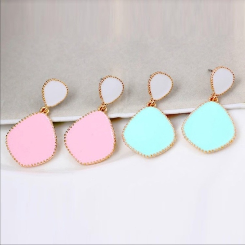 Pink and White Enamel Earrings